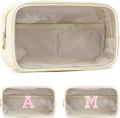 Clear Makeup Bag with 2 Customizable Chenille Letters - Waterproof PU Leather Cosmetic Case, Large Personalized Toiletry Pouch for Women & Teens, Ideal for Travel & Gift