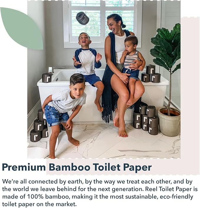 Reel 3-Ply Soft and Strong Bamboo Toilet Paper - 12 Rolls - Toxin-Free, Tree-Free, PFAS Free, BPA Free - Zero Plastic Packaging, Sustainable & Septic Safe