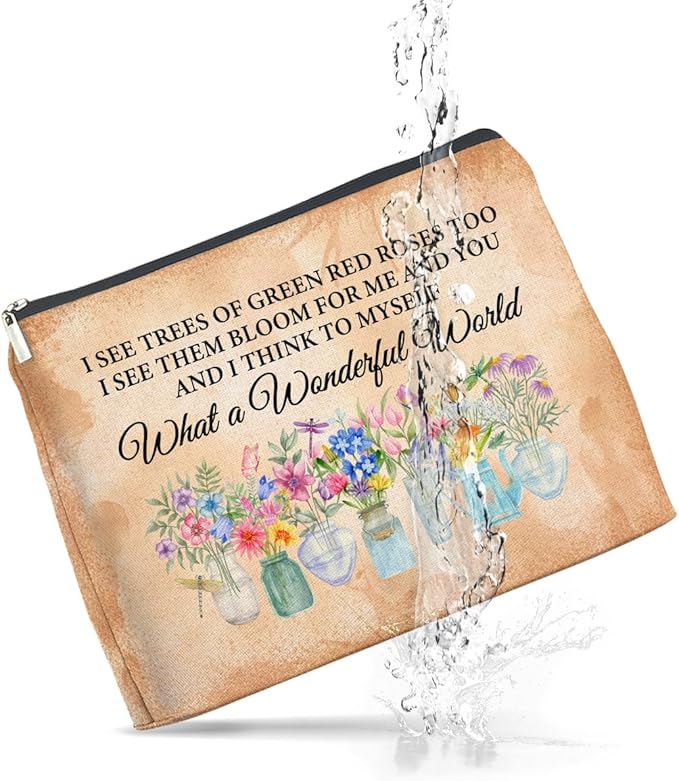Floral Makeup Bag Gifts for Women What a Wonderful World Floral Butterfly Cosmetic Bag Zipper Makeup Pouch