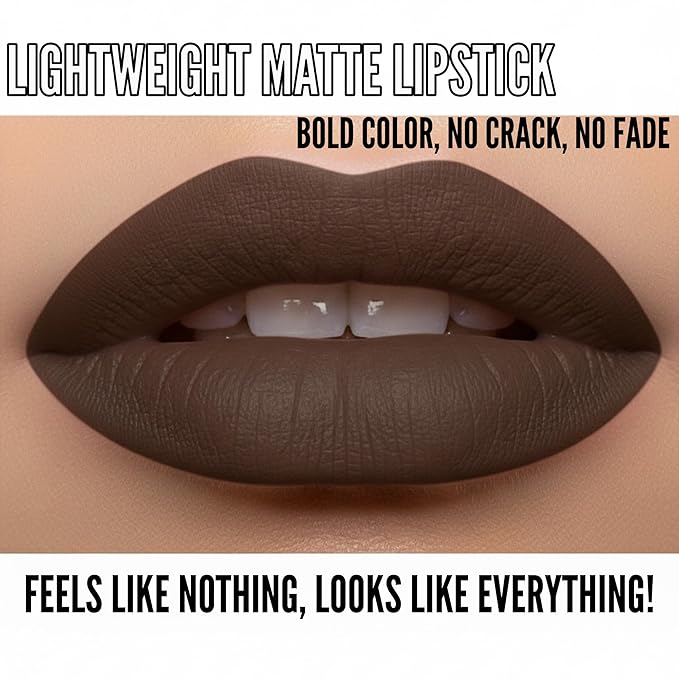 Mynena Brown Long Lasting Lipstick for Women Waterproof & Transfer-Proof | Hydrating with Shea Butter | Bold Pigment Intense Matte Color Lip Stain | Talc-Free & Vegan Product that Performs | Cyndia