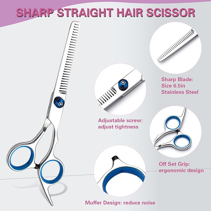 Hair Cutting Scissors Kit 11PCS, Professional Haircut Scissors with Japanese Stainless Steel Shears, Thinning Shears, Haircut Accessories in Leather Case for Salon/Home (Silver)