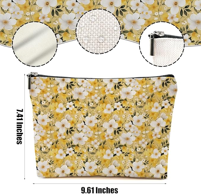 4 Packs Watercolor Pink Yellow Flowers Makeup Bag Floral Cosmetic Bag Friend Friendship Gifts for Women Girls Sister Boss Botanical Travel Organizer Zipper Pouch Christmas Thanksgiving Birthday Gifts