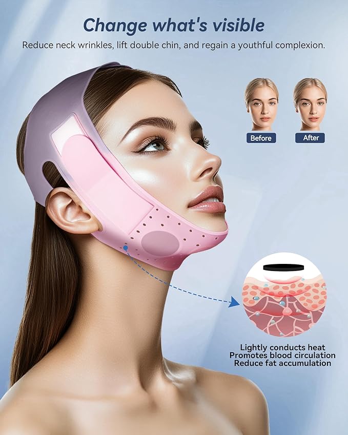 V-Line Sculpting Face Mask – Silicone Chin Strap for Jawline Tightening & Double Chin Reduction (23-27 Inches) (Sakura Pink)