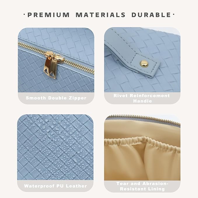 Travel Makeup Bag – Large Cosmetic Organizer with Waterproof PU Leather, Smooth Double Zipper & Tear-Resistant Lining, Toiletry Pouch for Women (Ice)
