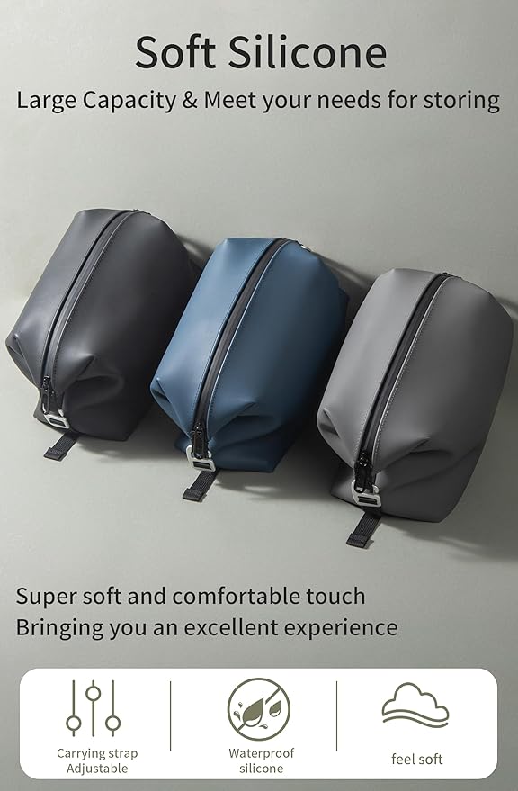 6"x 9.84" 4.5L Large Silicone Toiletry Bag,Waterproof Leakproof Foldable Travel Organizer,Dopp Kit Alternative for Men & Women,Black