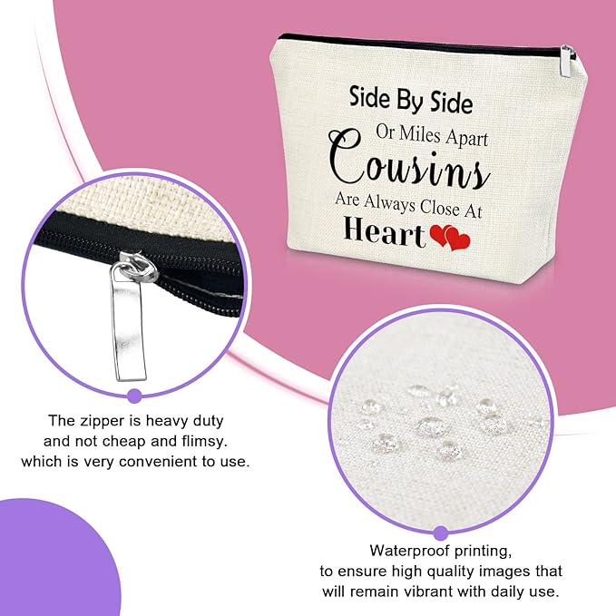 Cousin Gifts for Women Makeup Bag Birthday Gifts for Favorite Cousin Inspirational Gifts for Cousin Cosmetic Bag Encouragement Gifts for Sister Christmas Graduation Gifts Travel Pouch