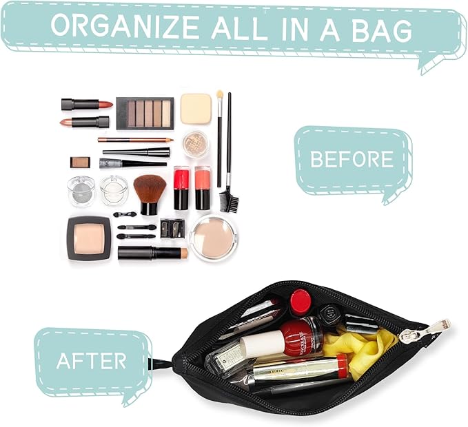 Gloppie Small Makeup Bag for Purse Cosmetic Bag for Women Little Beauty and Personal Bag Must Have Purse Essentials Black