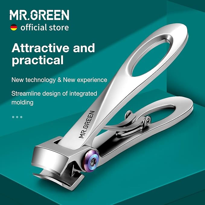 MR.GREEN Nail Clippers Wide Jaw Opening Stainless Steel Fingernail Clipper Thick Hard Toenail Cutter Manicure Scissors Tools (Nail Clipper (Medium)+Nail File)