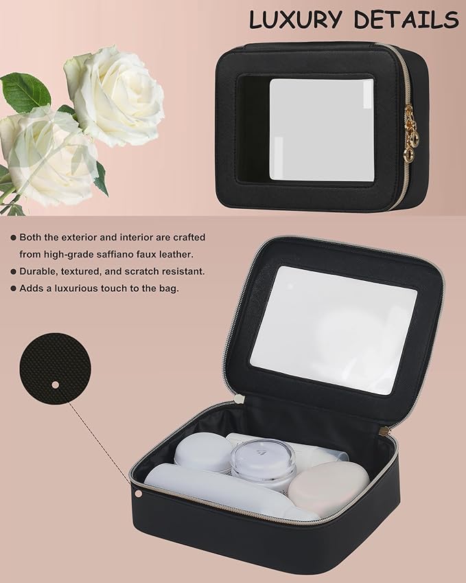 Clear Makeup Bags Case with Zipper, Heavy Duty Travel Cosmetic Case Toiletry Bag for Traveling, Tsa Approved Transparent Make Up Storage Bags, Portable Car Organizer Bag (Black,M)