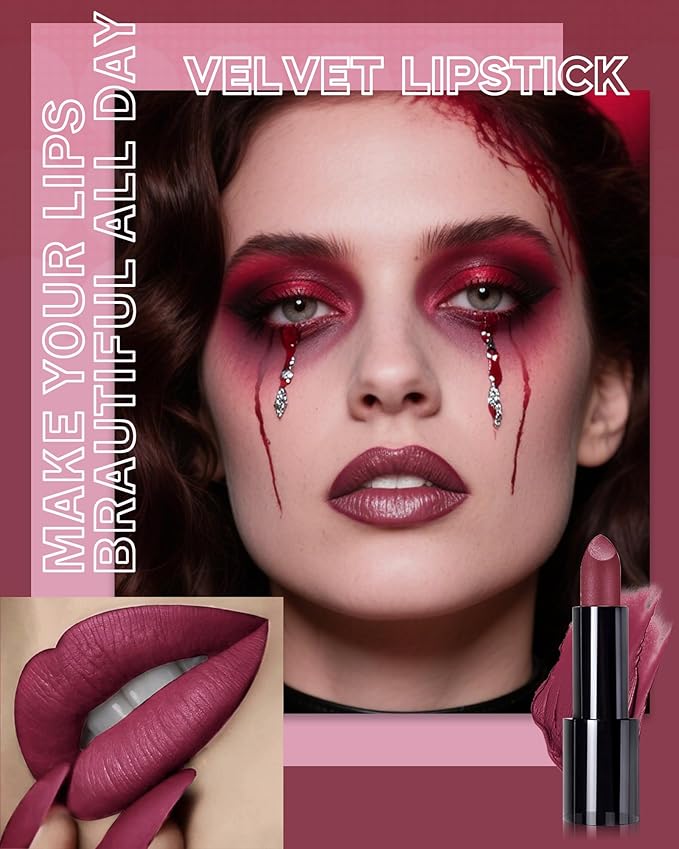 Plum Lipstick,Long Lasting Lipsticks, Hydrating Matte Velvet Lip Stick,Intense Lip Color Non Stick Waterproof&Smudge Proof Lipsticks,Facial Beauty Plum Berry Lipstick Make up for Halloween Party-09