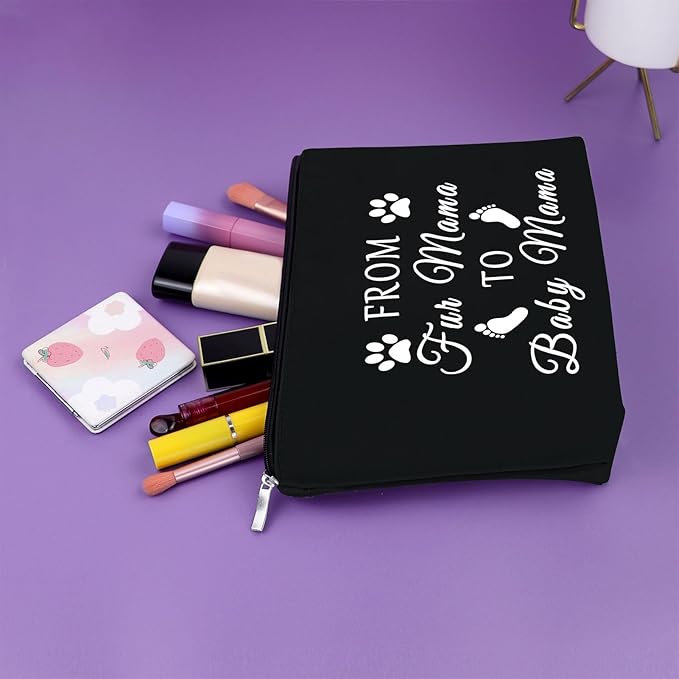 Mom to Be Gifts for Her Black Makeup Bag Pregnancy Announcement Gift for Mom Baby Reveal Gift Cosmetic Bag from Fur Mama to Baby Mama New Mommy Gifts for Women Birthday Christmas Gifts Travel Bag
