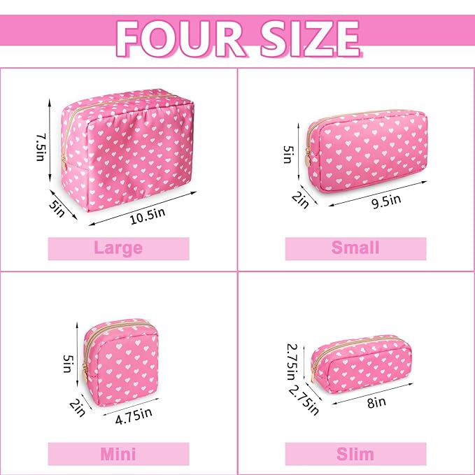 Mini Makeup Pouch for Purse， Small Cosmetic Bag Pouch Nylon Travel Toiletry Organizers for Women Girls, Cute Storage Zipper Pouch Coin Purse for School Work Camping(Mini-Pink Heart)