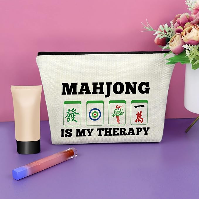 Sazuwu Mahjong Gifts for Women Funny Makeup Bag Cosmetic Organizers Travel Pouch Mahjong Themed Gift for Players Lover Retirement Christmas Birthday Present