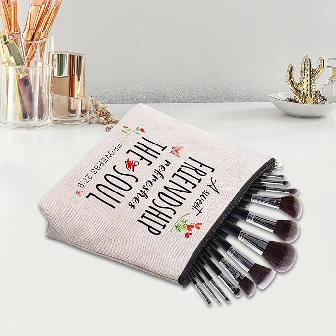 Christian Gifts for Women Friends Makeup Bag, Christian Secret Sister Birthday Gift for Best Friends, Friendship Gifts for women, Christian Gift Cosmetic Bag