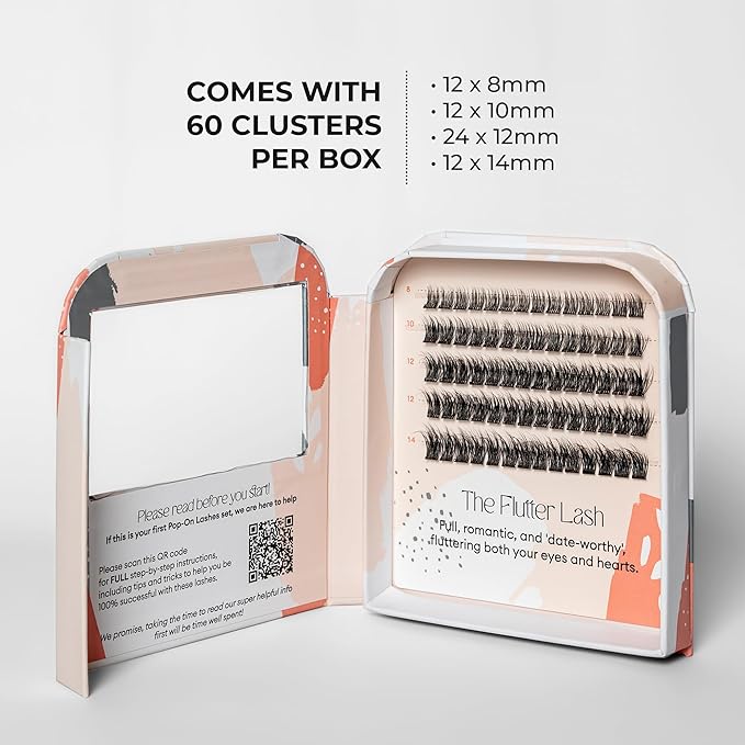 Silly George Pop-On Lashes - DIY 1-Step Pre-Glued Faux Eyelash Clusters, Natural Look Extensions, Black - Flutter, 5-7 Pair Set, Pack of 60 Clusters