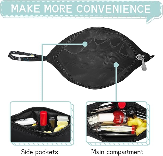 Gloppie Small Makeup Bag for Purse Cosmetic Bag for Women Little Beauty and Personal Bag Must Have Purse Essentials Black