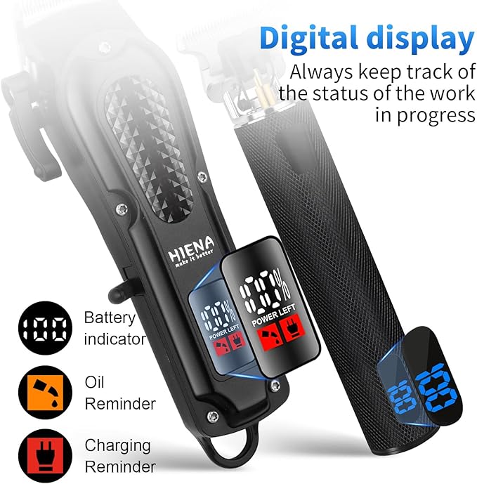 HIENA PRO Professional Cordless Hair Clippers for Men, T-Blade Beard Trimmer & Foil Shaver & Nose Hair Trimmer Set, Barber Clipper Hair Cutting Grooming Kit
