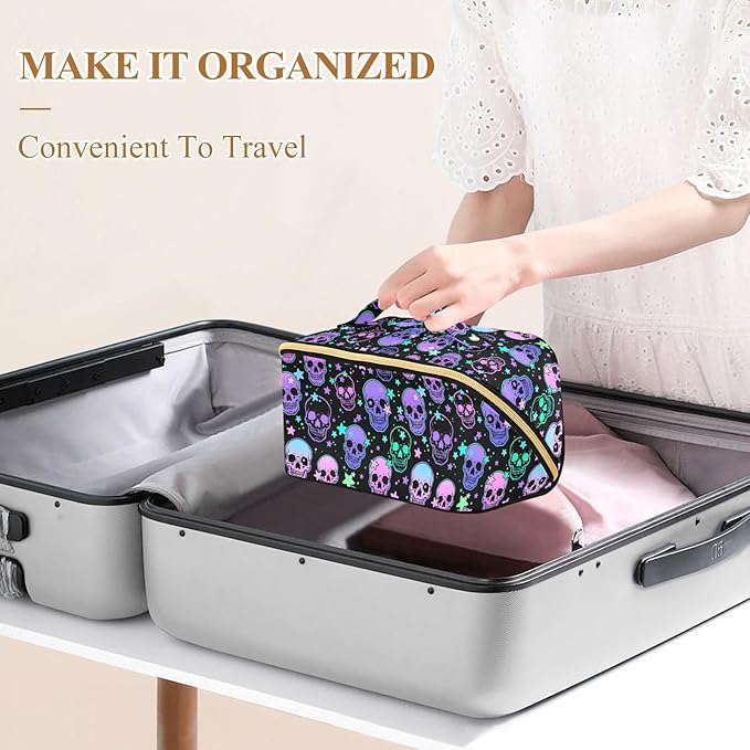Makeup Organizer Bag, Stars Purple Skulls Travel Makeup Bags Makeup Vanity Case Large Capacity Rhombus Cosmetic Toiletry Bag for Girl Women Ladies