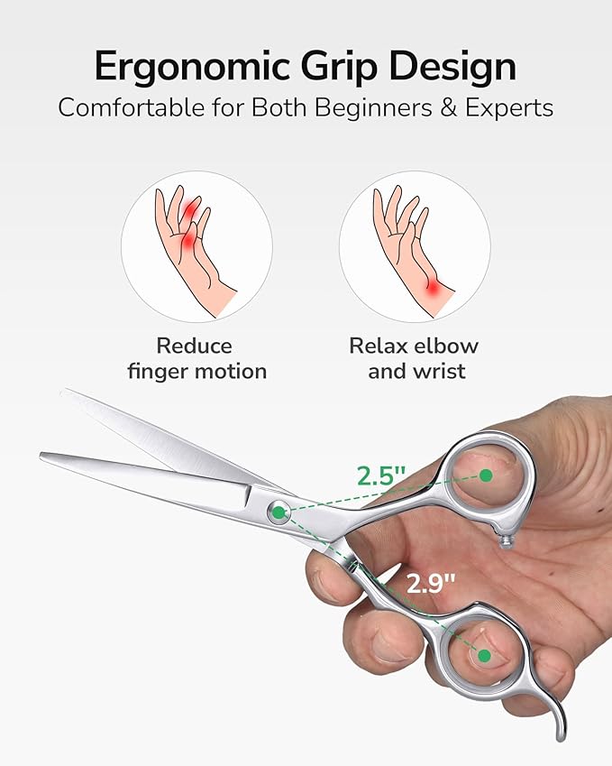 Hair Cutting Scissors, ULG Professional Hair Scissors 6.5 inch Right-Hand Razor Edge Barber Shears Salon Hair Cutting Shears Made of Japanese Stainless Steel, Hand Sharpened Silver