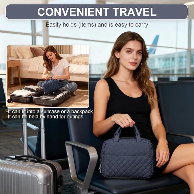 Travel Toiletry Bag For Women Small Hanging Toiletry Travel Makeup Bag lightweight Water-Resistant Toiletries Organizer case portable Cosmetic Bags For Women Blue
