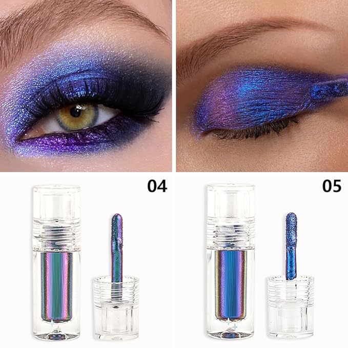 evpct 2Pcs Royal Sapphire Blue Duochrome Chameleon Liquid Eyeshadow, Multichrome Metallic Glitter Liquid Eye Shadow Makeup for Women, Waterproof Multi Color Shifting High Pigment Iridescent Eyeshadow
