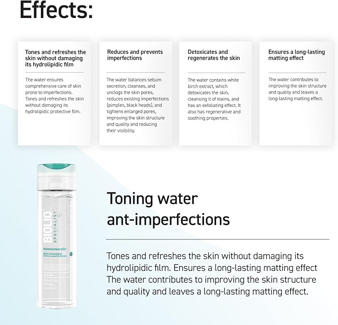 Bioliq - Specialist Toning Water - Restores Skin Balance, Mattifies All Day with Oleanolic Acid, NDGA, & Aloe Vera Leaf Extract for Skin Care - 200 ml