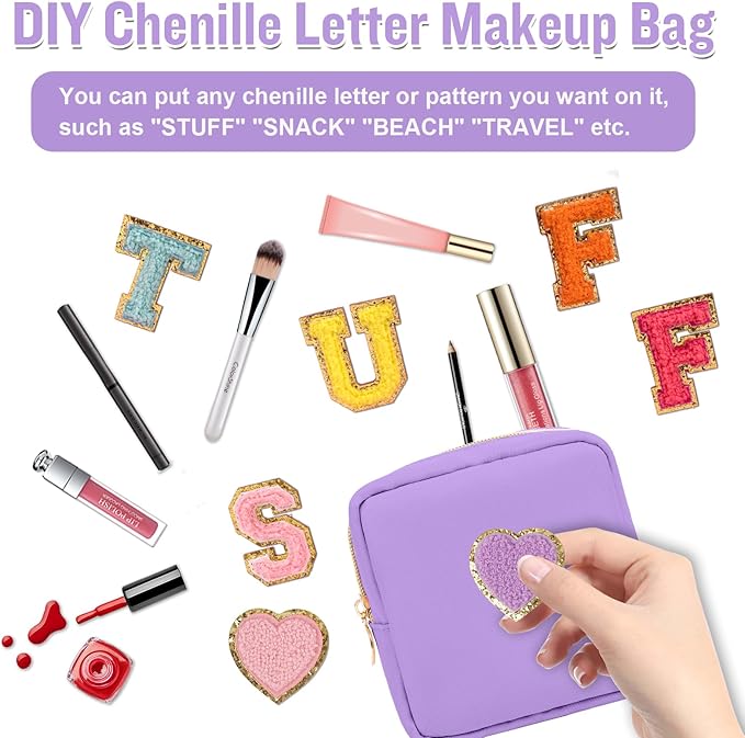 Nylon Mini Makeup Bag for Purse, Preppy Small Cute Makeup Bag Cosmetic Zipper Pouch Purse, Waterproof Travel Coin Pouch Sanitary Napkin Storage Bag Clutch Makeup Organizer for Women Men Girls(Purple)