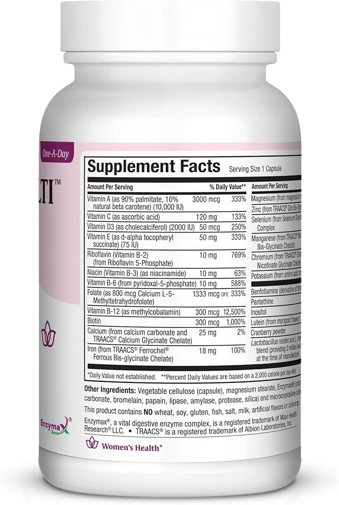 Womens Multivitamin – Methylated Multivitamin for Women with 23 Key Vitamins C, D, B6, B12, Calcium, Probiotics, Biotin & More – Energy, Skin, Nails & Gut Health Support – Kosher (60 Capsules)