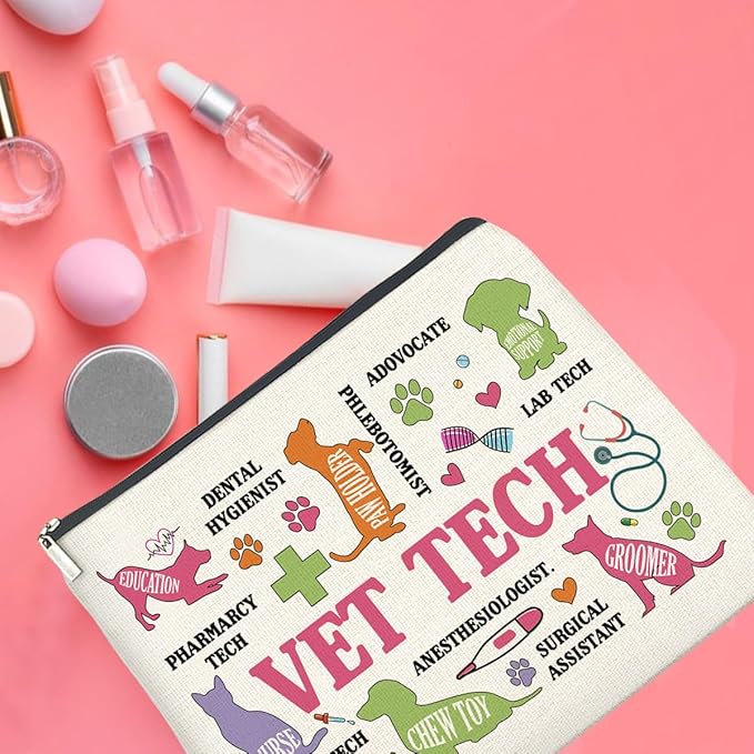 Vet Tech Gifts Veterinary Technician Makeup Bag Best Veterinarian Gifts for Woman, Funny Vet Tech Gift Cosmetic Bag Zipper Makeup Pouch