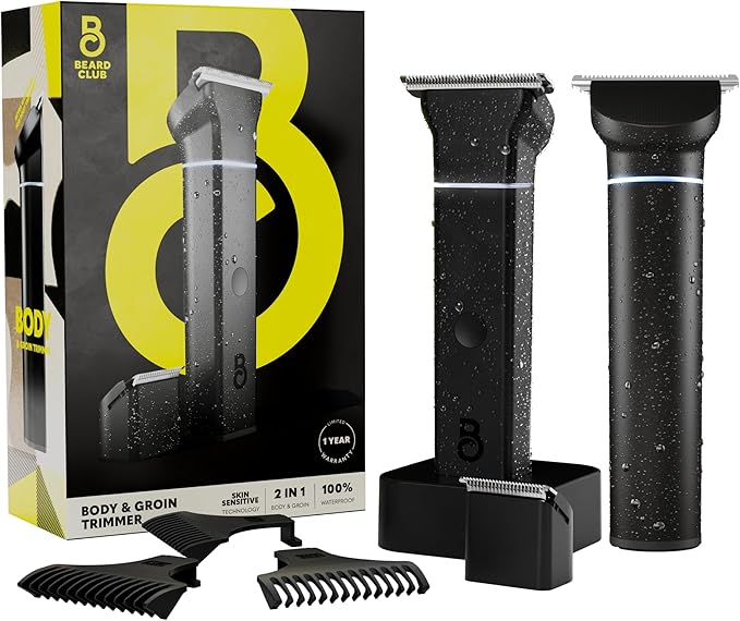 The Beard Club Manscape Body Hair Trimmer for Men, Pubic Hair Trimmer for Men & Ball Trimmer - Mens Body Shaver, Ceramic Blade Ball Shaver - Rechargeable, Electric, Waterproof Wet or Dry Clippers