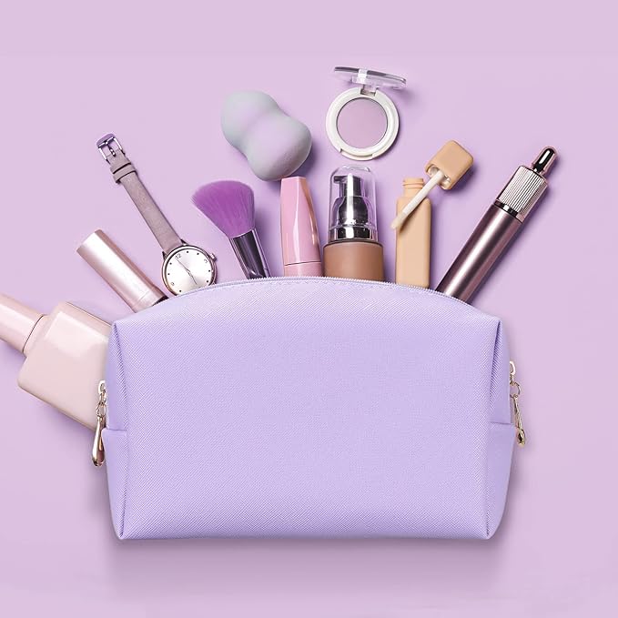 Sanwuta 9 Pcs Makeup Bags Bulk PU Double Zippers Cosmetic Bag Makeup Toiletry Christmas Small Pouch Portable Travel Organizers Case for Women Bridesmaid Party End of The Year(Purple)