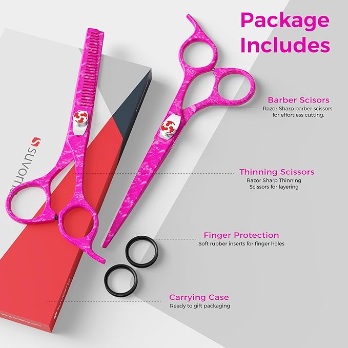 Suvorna Hair Scissors Professional with Thinning Shears for Hair Cutting | 6" Japanese Steel hair cutting scissors | Sharp Barber Scissors for Cutting and Layering | Hair Shears for Women and Men