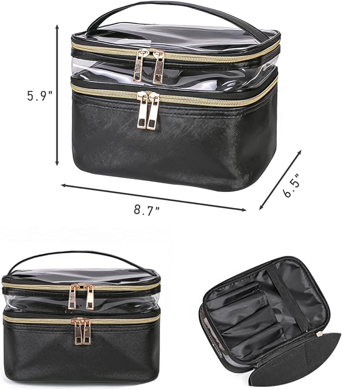 Travel Makeup Bag Makeup Organizer Bag Cosmetic Bag Makeup Bags for Women Cosmetics Cases Portable Waterproof Foldable Black