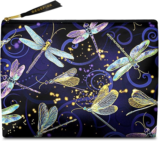 Cute Makeup Bag for Purse Waterproof Cosmetic Bags for Women Funny Smooth Zipper Travel Toiletry Pouch 10X8 Inches-Dragonfly Makeup pouch