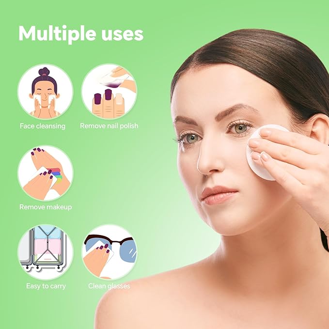 Boxed 100% Cotton Rounds for Face (150), Dual-Texture, Soft, Lint-Free Makeup Remover Pads, Hypoallergenic, Highly Absorbent