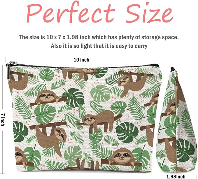 Sloth Gifts 2 Pcs Makeup Bag, Sloth Stuff Cosmetic Bag Travel Pouch, Sloths Lovers Gifts for Women Girls Daughter Sisters Coworker Best Friend Friendship Graduation Birthday