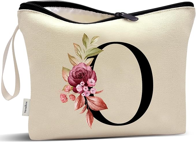 Vavabox A-Z Personalized Makeup Bag, Birthday Gifts for Women Mom, Gifts for Best Friend, Bride Bridesmaid Cosmetic bag (O, Yellow)