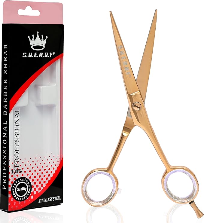 Professional Barber Shears 5.5” – High Carbon Stainless Steel Hair Cutting Scissors with Razor Sharp Edge for Salon & Home Use by S.H.E.R.R.Y (Gold, 5.5 inches)