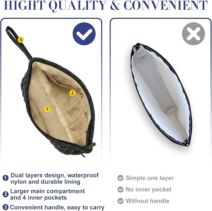 Gloppie Small Makeup Bag for Purse Portable Cosmetic Bag Puffy Padded Makeup Pouch Wristlet Pouch for Women Black
