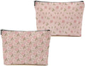 2pcs Pink Vintage Roses Floral Makeup Bag, Pink Coquette Roses Flower Cosmetic Bag Rose Gifts for Women Female Girls Sister BFF Nature Lover, Travel Zipper Pouch Christmas Thanksgiving Birthday Gifts