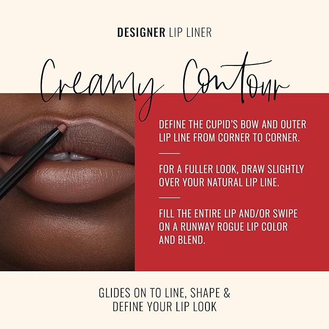 Runway Rogue Designer Liner Lip Pencil, Matte Soft Mocha Lip Liner Pencil and Lip Liner Sharpener, ‘Trendsetter’