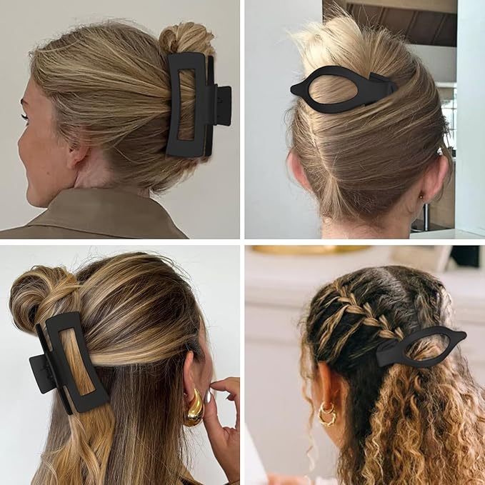 Hair Clips for Women 4.3 Inch Large Hair Claw Clips 8 pcs Square Claw Clips & Flat Hair Clips for Thick or Thin Hair French Concord Hair Barrettes Alligator Hair Accessories for Women (Black)