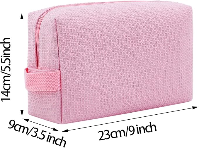 DYSHAYEN Waffle Makeup Pouch Bag, Small Travel Cosmetic Bag, Gifts for Women Bridesmaid,Wedding,Christmas (Pink)
