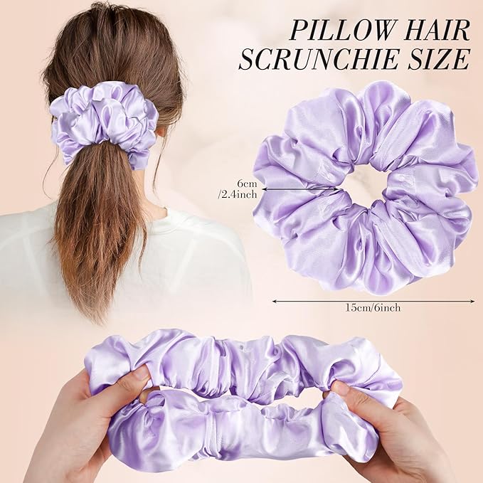 3Pcs Satin Hair Scrunchies, Large Sleepy Hair Tie Scrunchie for Thick Curls Ponytail Holders Stocking Stuffers Gifts for Women Girls