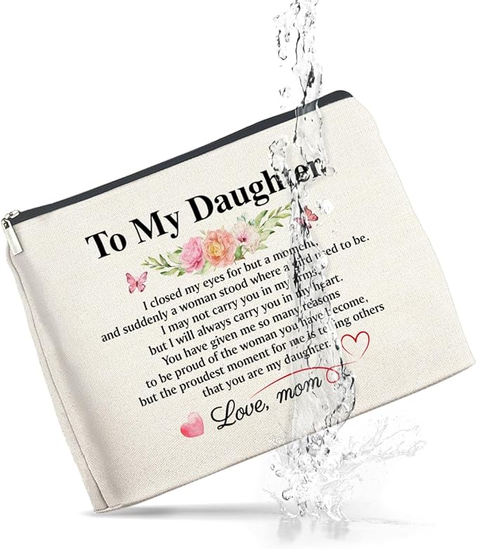 to My Daughter Makeup Bag Gifts from Mom, Gifts for Daughter Christmas Birthday, Daughters Cosmetic Bag Zipper Makeup Pouch
