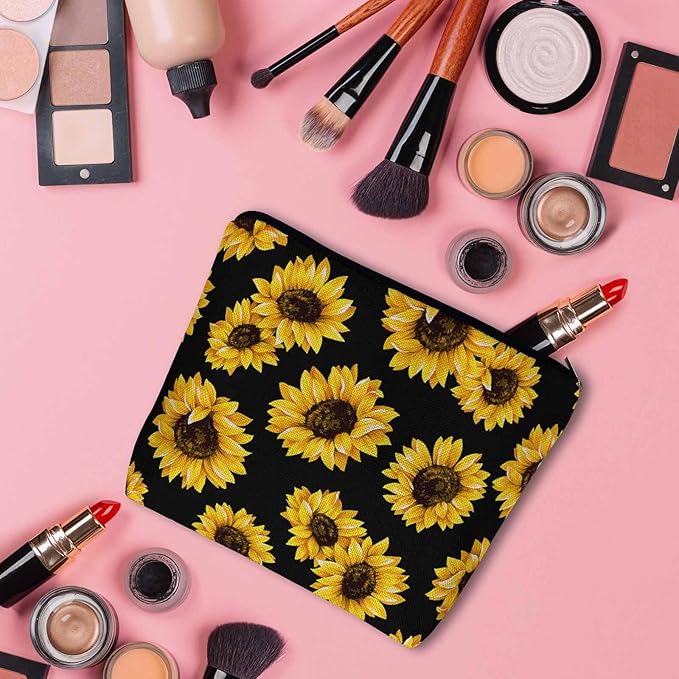 Sunflower Cosmetic Bags For Women, Blossom Sunflowers Yellow Roomy Makeup Bag Toiletry Bag Accessories Organizer Storage Bags Makeup Pouch For Travel Business Gym Camping Bathroom