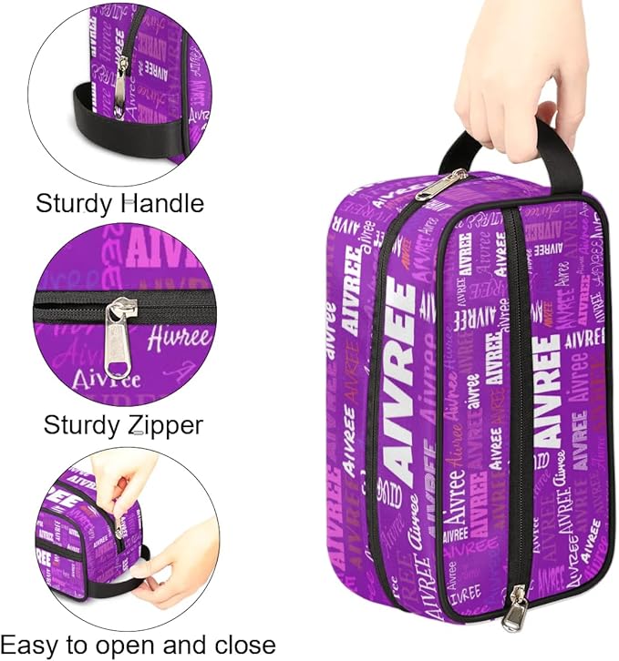 Personalized Makeup Bag with Name, Best Friends Teen Women Mom Birthday Gift Toiletry Travel Bag for Toiletries, Bright Purple Solid Color Background