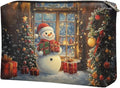 COEQINE Leather Zipper Pouch for Women Travel Snowman Kawaii Makeup Bag Travel Cosmetic Bags Soft Waterproof Large Capacity Toiletry Bag for Womens Mom Christmas Gifts