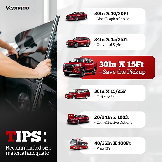 Vepagoo 50% VLT Ceramic Car Window Tint Film (30" x 15FT) - Heat & Glare Reduction, Blocks UV & IR Rays, Scratch Resistant, Privacy Tint Fit for Sedan SUV Pickup Truck