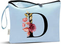 Vavabox A-Z Personalized Makeup Bag, Birthday Gifts for Women Mom, Gifts for Best Friend, Bride Bridesmaid Cosmetic bag (D, Blue)